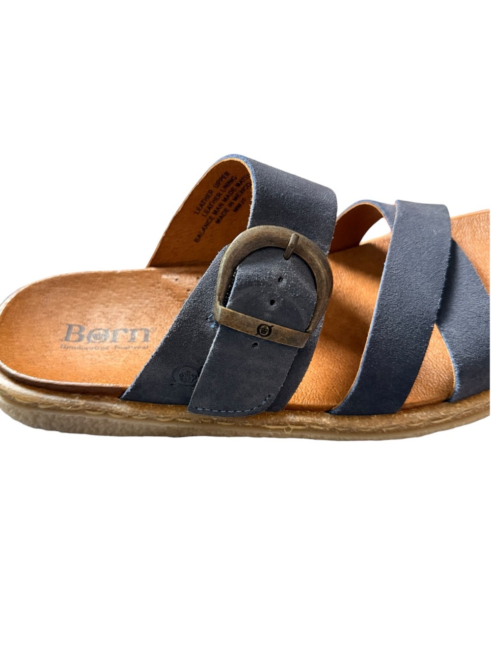 Born Leather Cross Strap Buckle Slide Sandals Blue Gray Size 8 - Picture 7 of 10